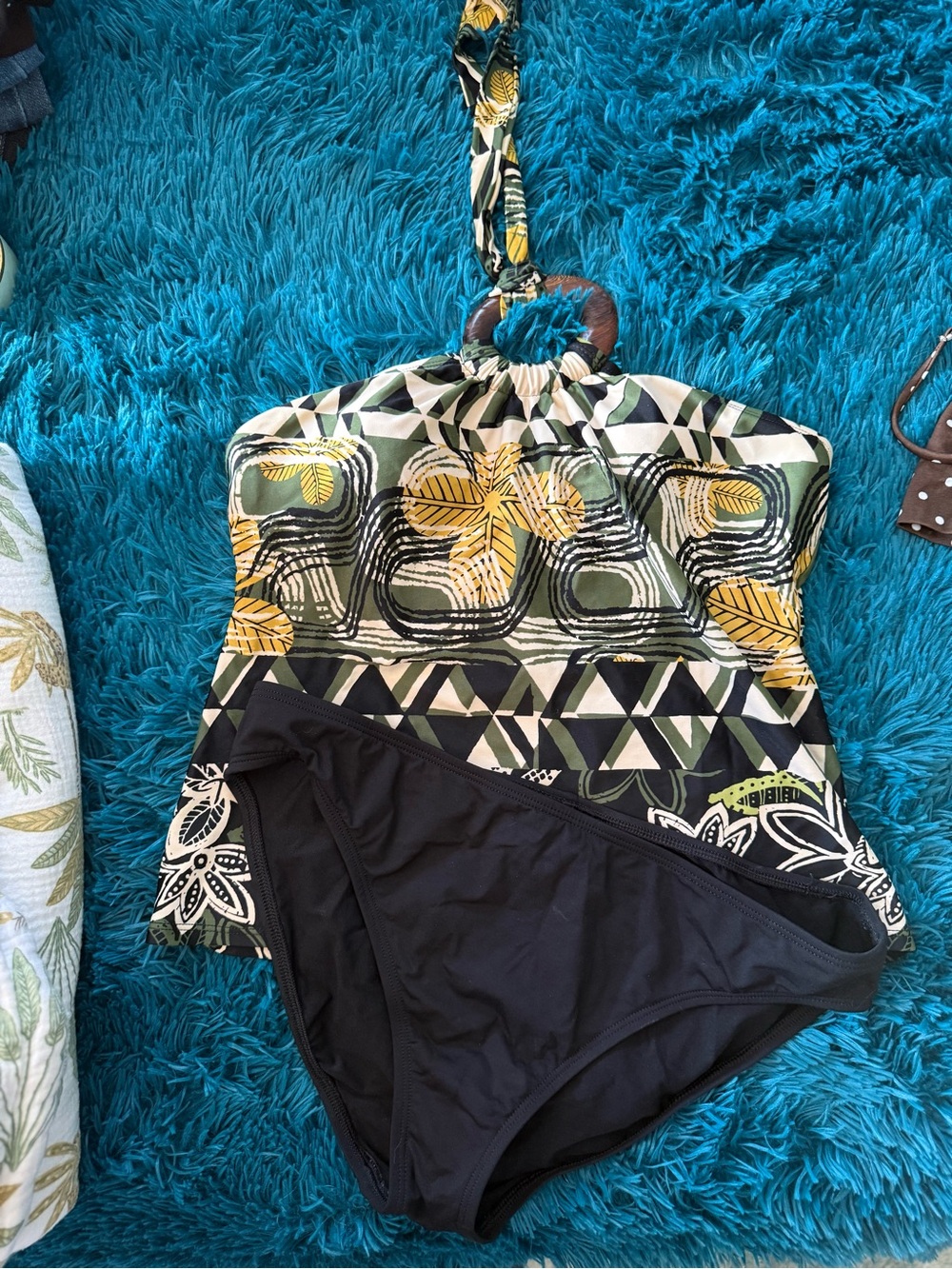 La Blanca Black & Yellow Patterned Halter Tankini Set